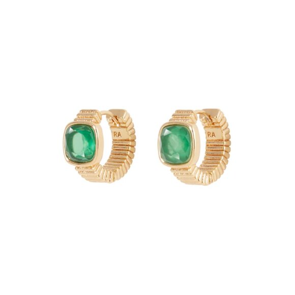 BEST Roxanne Assoulin The Composed Mini Hoop Green Gem Gold - Picture 1 of 3